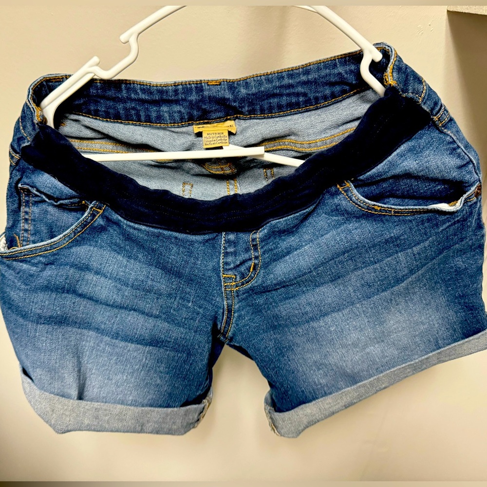 Indigo blue maternity shorts